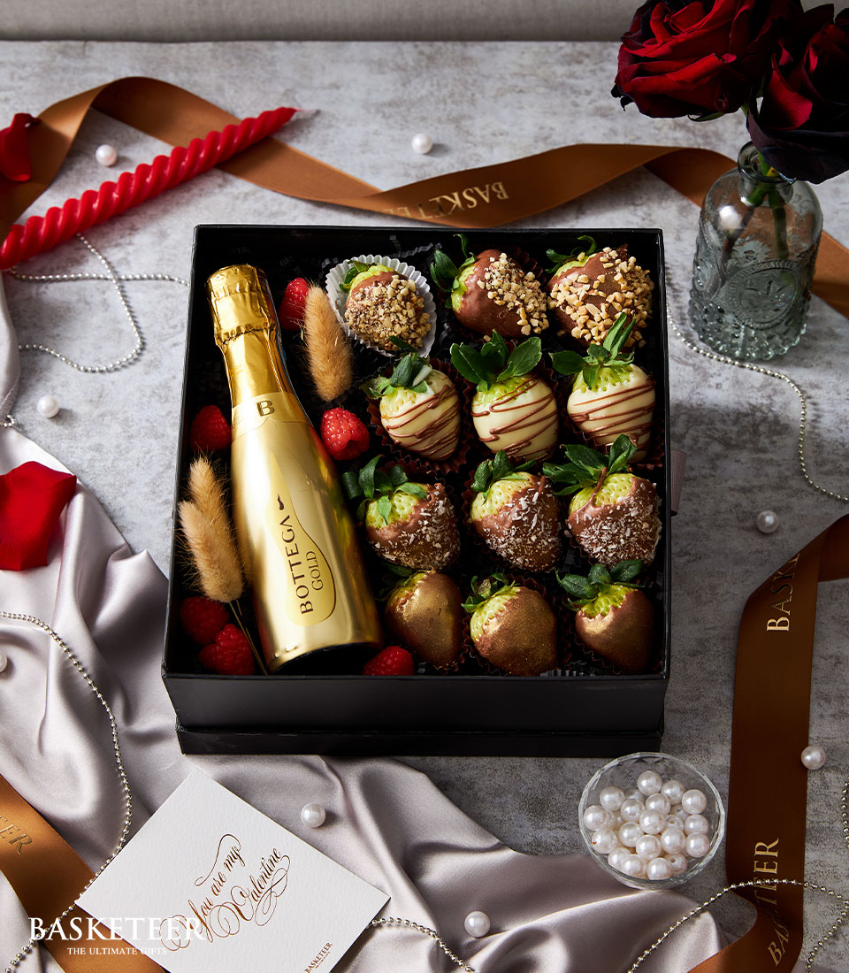 Treat yourself or a loved one to our exquisite gold wine chocolate-covered strawberries gift box set, perfect for any special occasion.