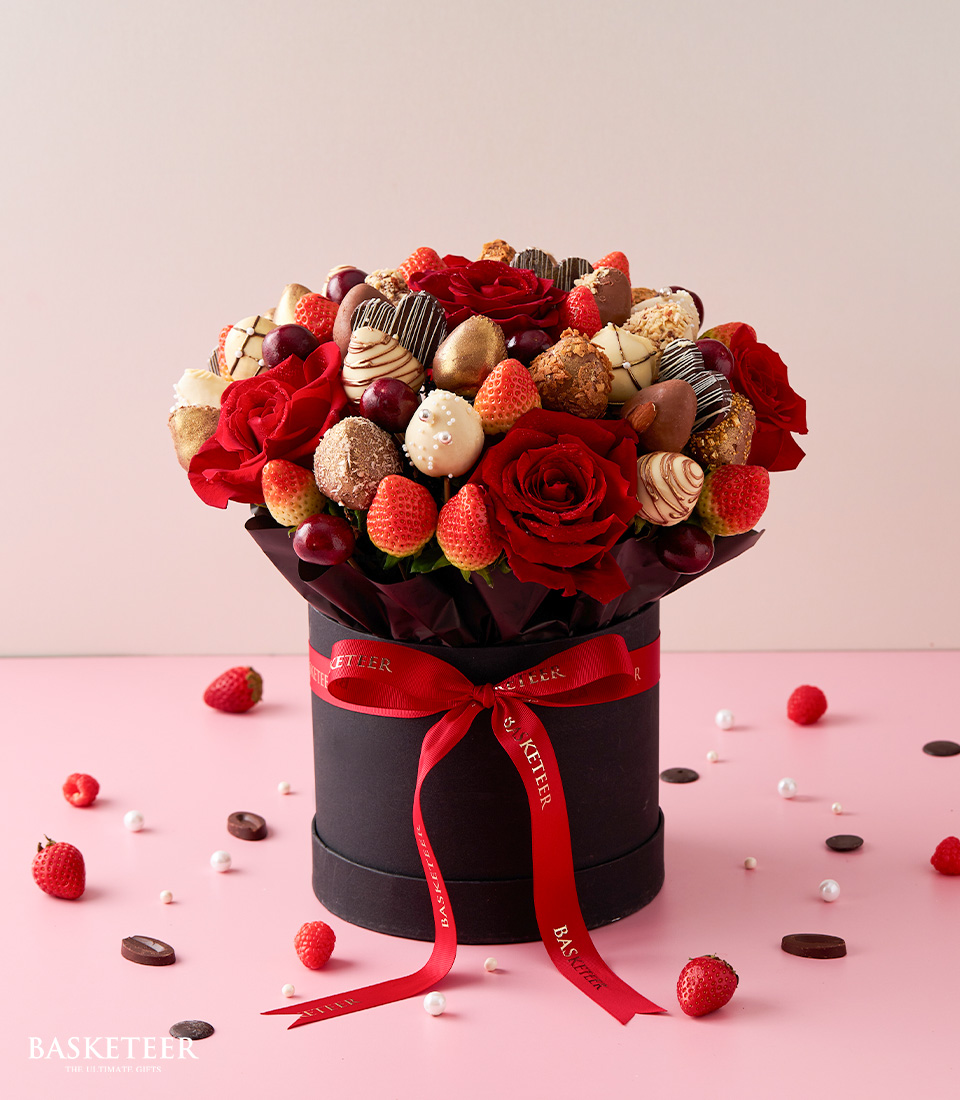 Experience romance with our Romantic Rose & Chocolate Delights gift set. Indulge in decadent chocolates paired with fragrant roses, perfect for expressing love and affection. Surprise your loved one with this elegant gift today!
