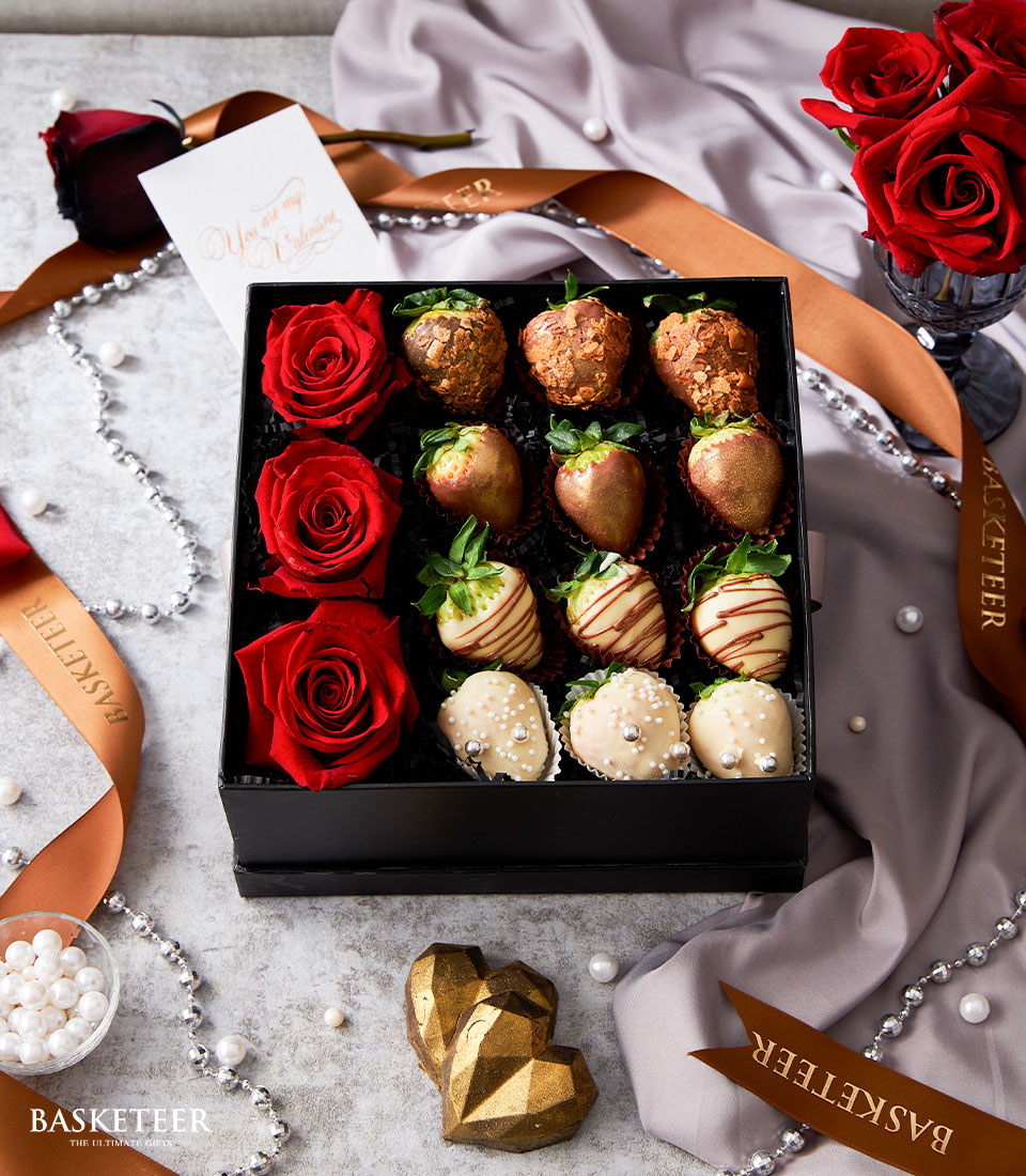 Embark on a journey of romance with our Rose Explorer & Chocolate Strawberries Gift. Indulge in the sweet taste of gourmet chocolates paired with luscious strawberries, adorned with beautiful roses. Perfect for celebrating love and special occasions. Order now and make every moment memorable!
