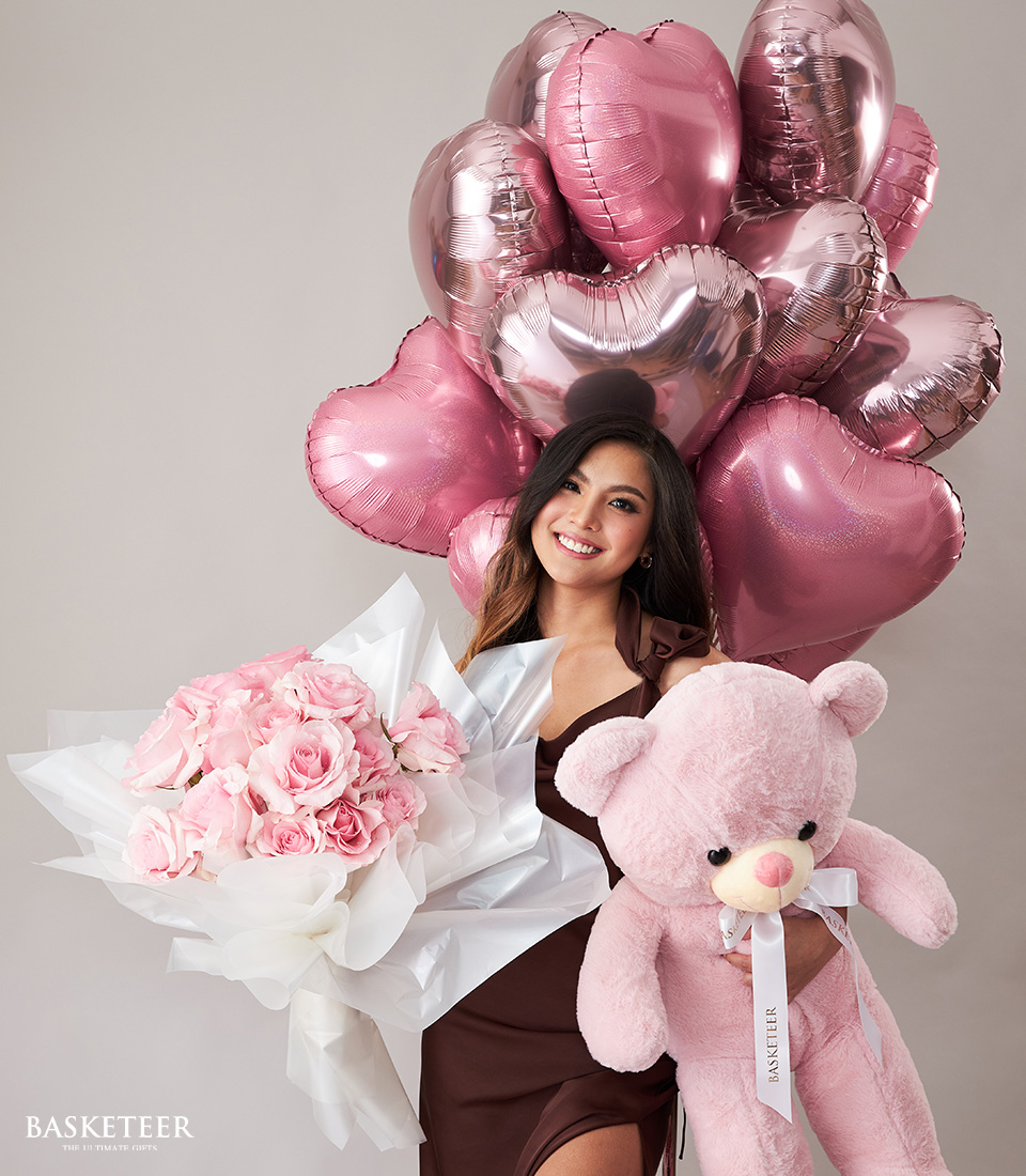 Pink Heart Balloons and Sweet Pink Bouquet Combo Set