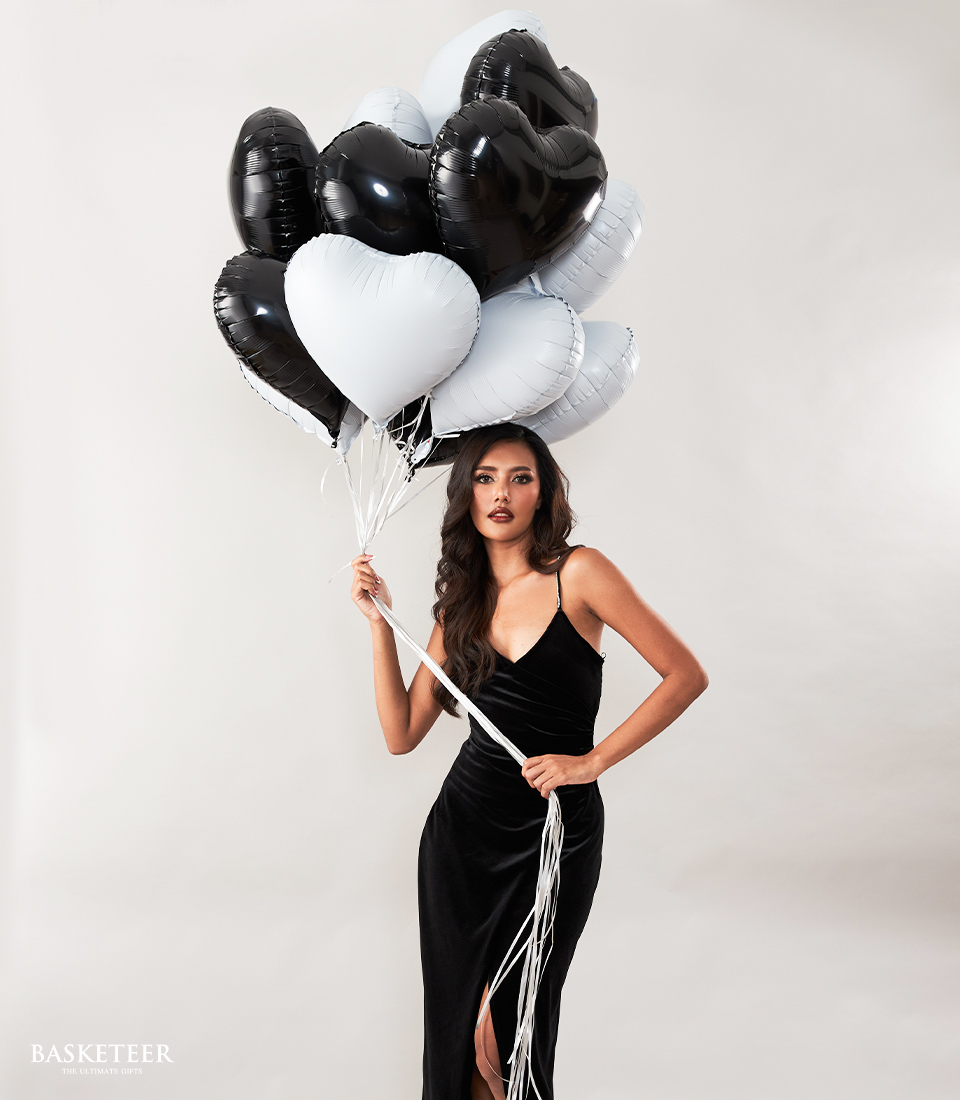 Black & White Heart Balloons Gift Set