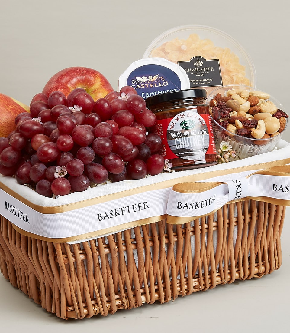 A luxurious wicker basket elegantly labeled 