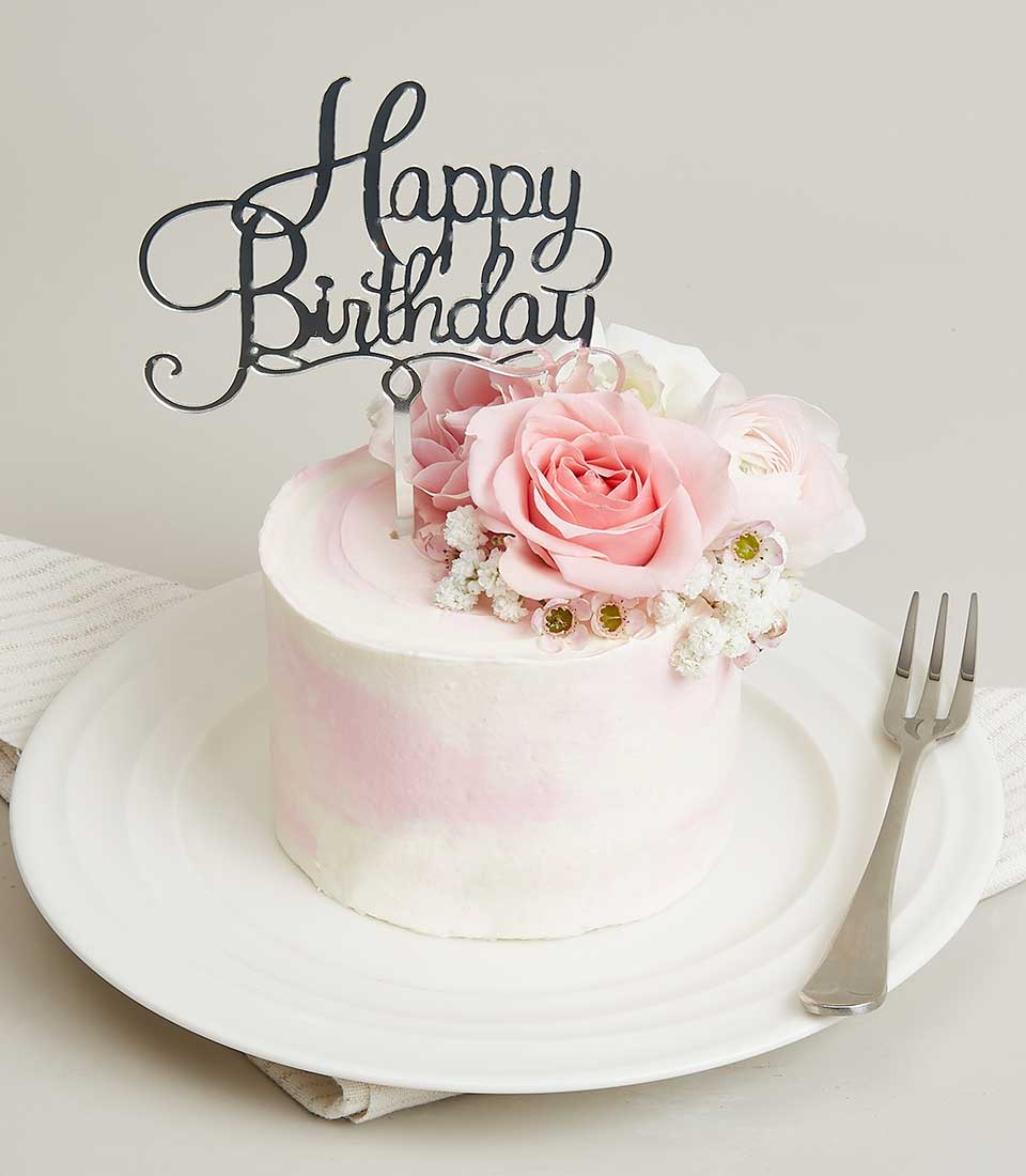 White Cream & Pink Roses Mini Cake