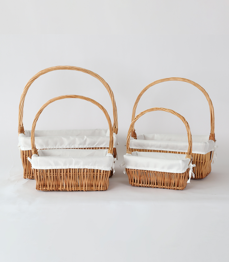 Handled Woven Storage Basket with Cloth Lining