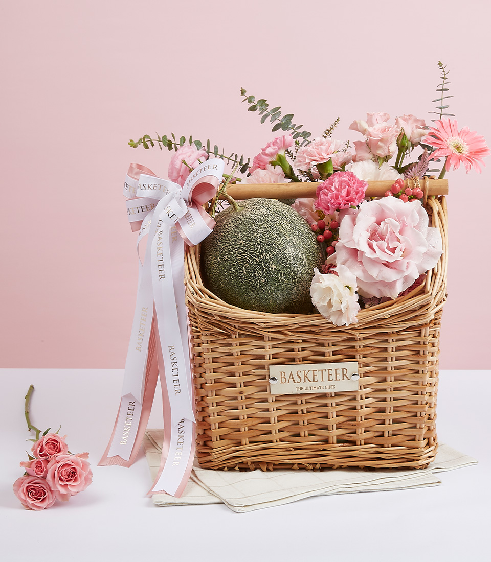 Melon Fresh Fruit  & Pink Tone Flower  Gift Baskets