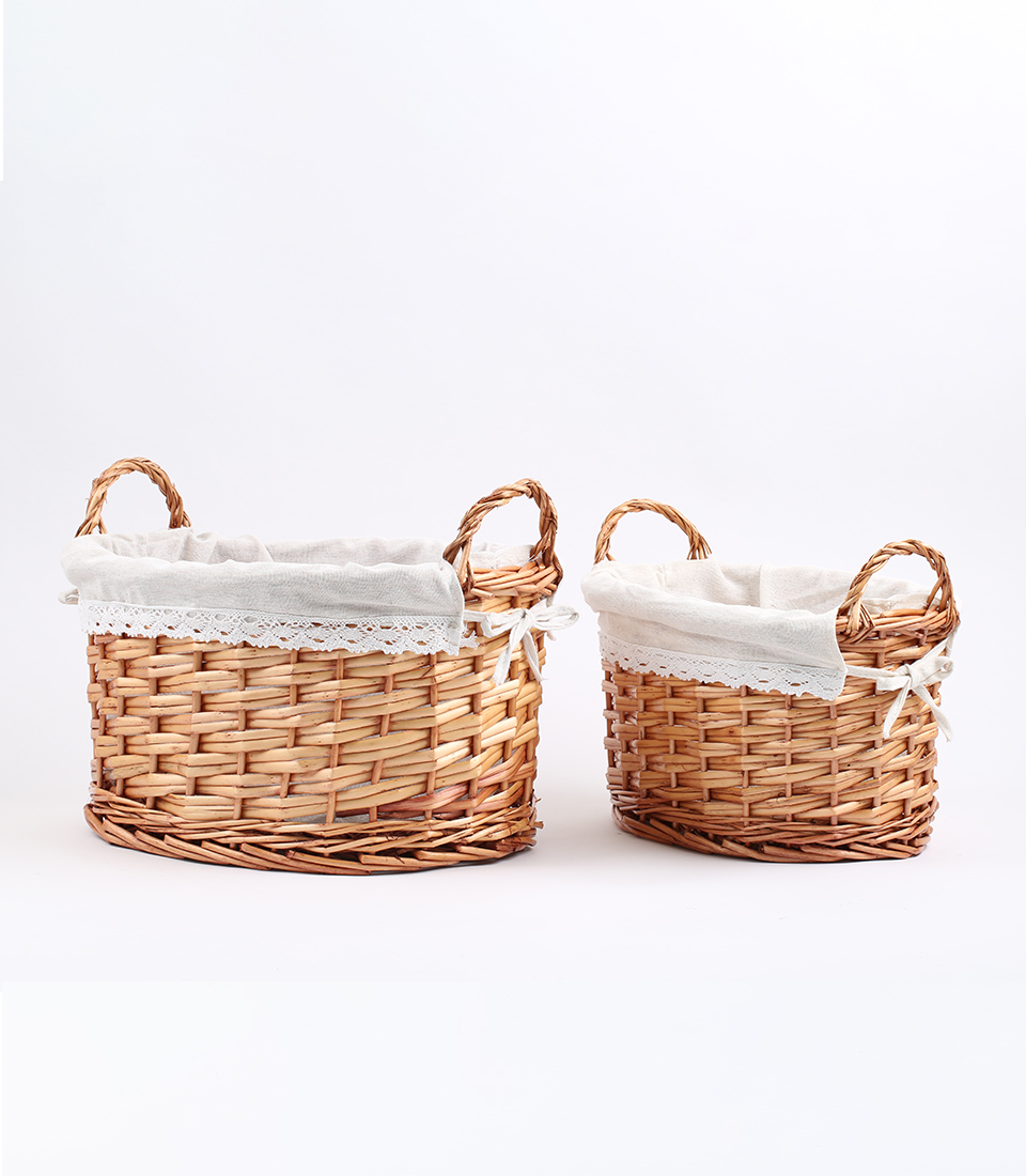 Handled Linen-Lined Wicker Empty Basket
