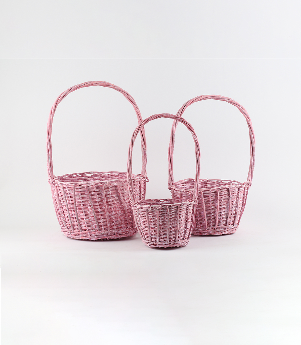 Pink Rattan Handle Basket