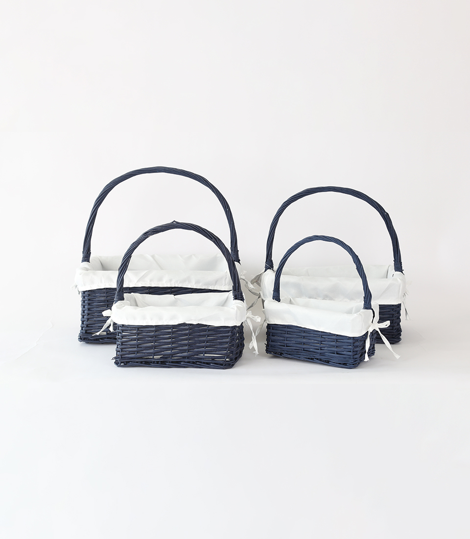 Discover our elegant navy rattan baskets with soft cloth lining and convenient handles, perfect for organizing your home with style. Explore our collection today!