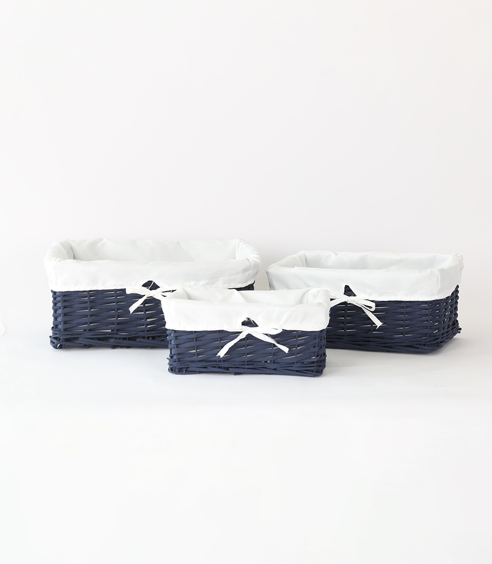 Cloth-Lining Navy Blue Rattan Basket