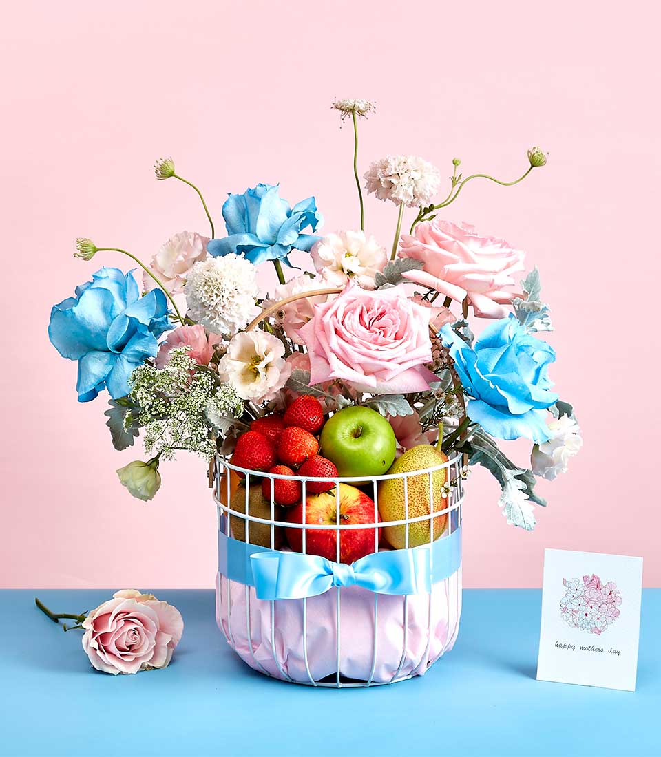 Fresh Fruit & Imported Roses Gift Baskets
