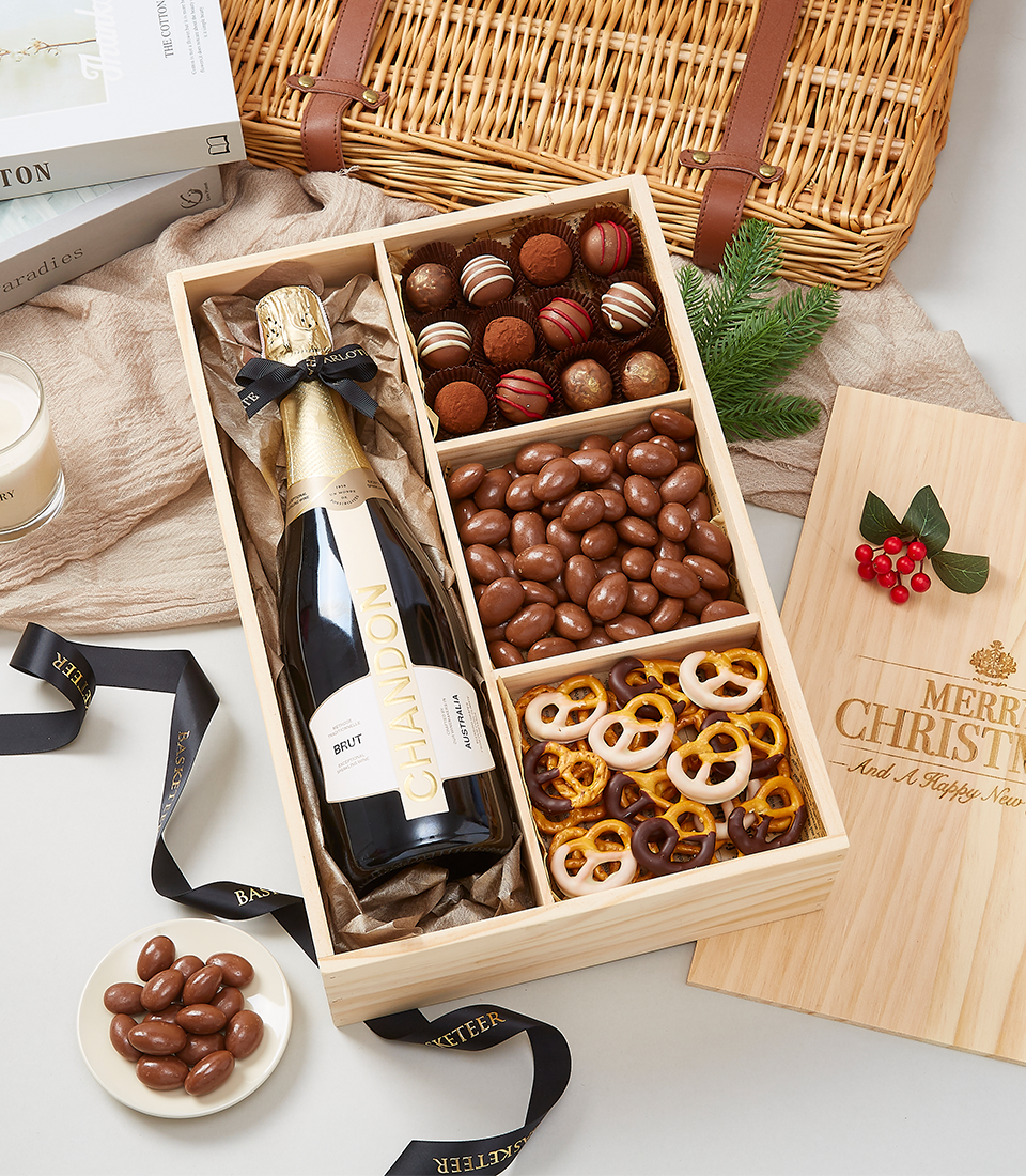 Exquisite Gourmet Wine and Chocolate Box featuring CHANDON BRUT