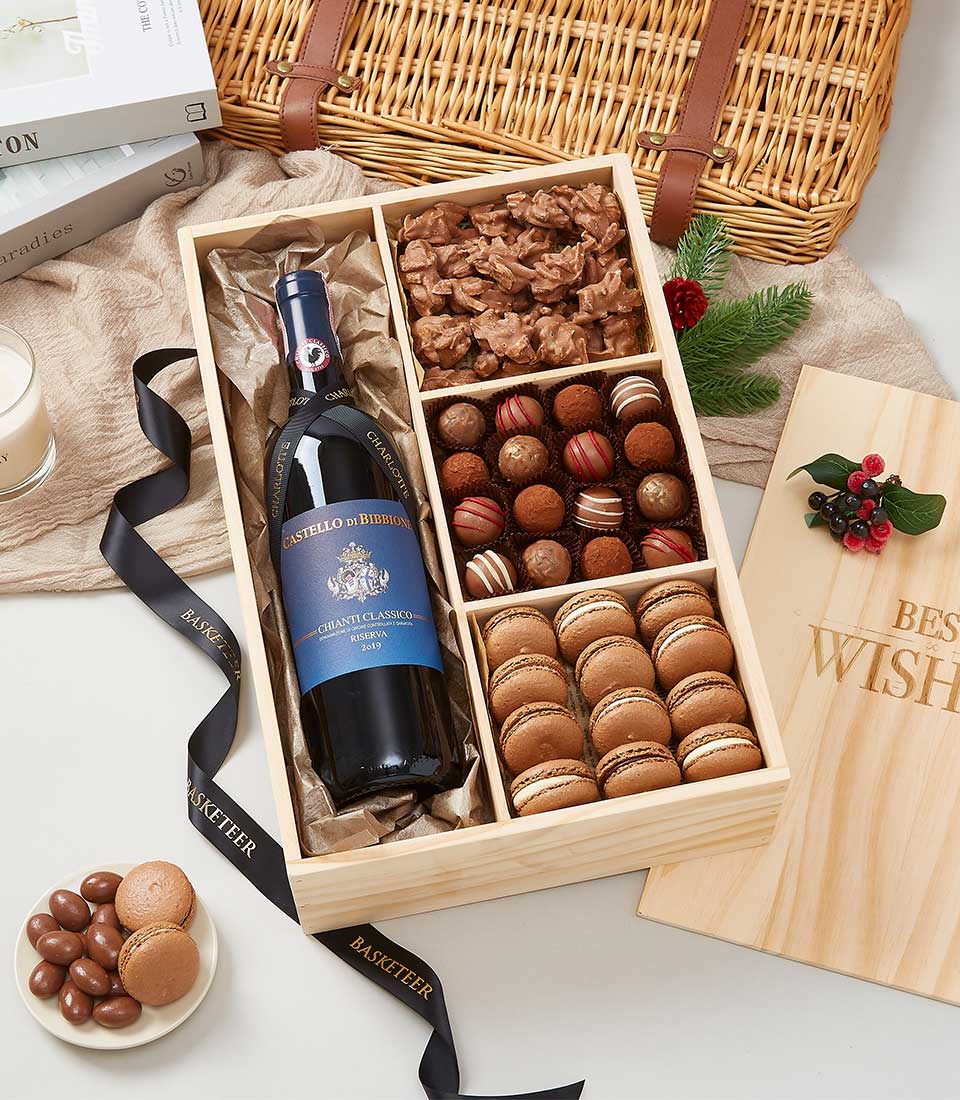Castello Di Bibbione Riserva 2019 Wine With Chocolate Indulgence Wood Box
