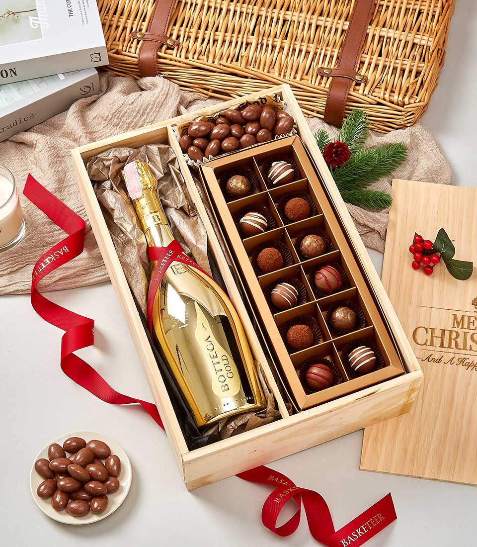 BOTTEGA PROSECCO GOLD BRUT Chocolatier's Dream Wine Crate - Gourmet Chocolate and Fine Wine