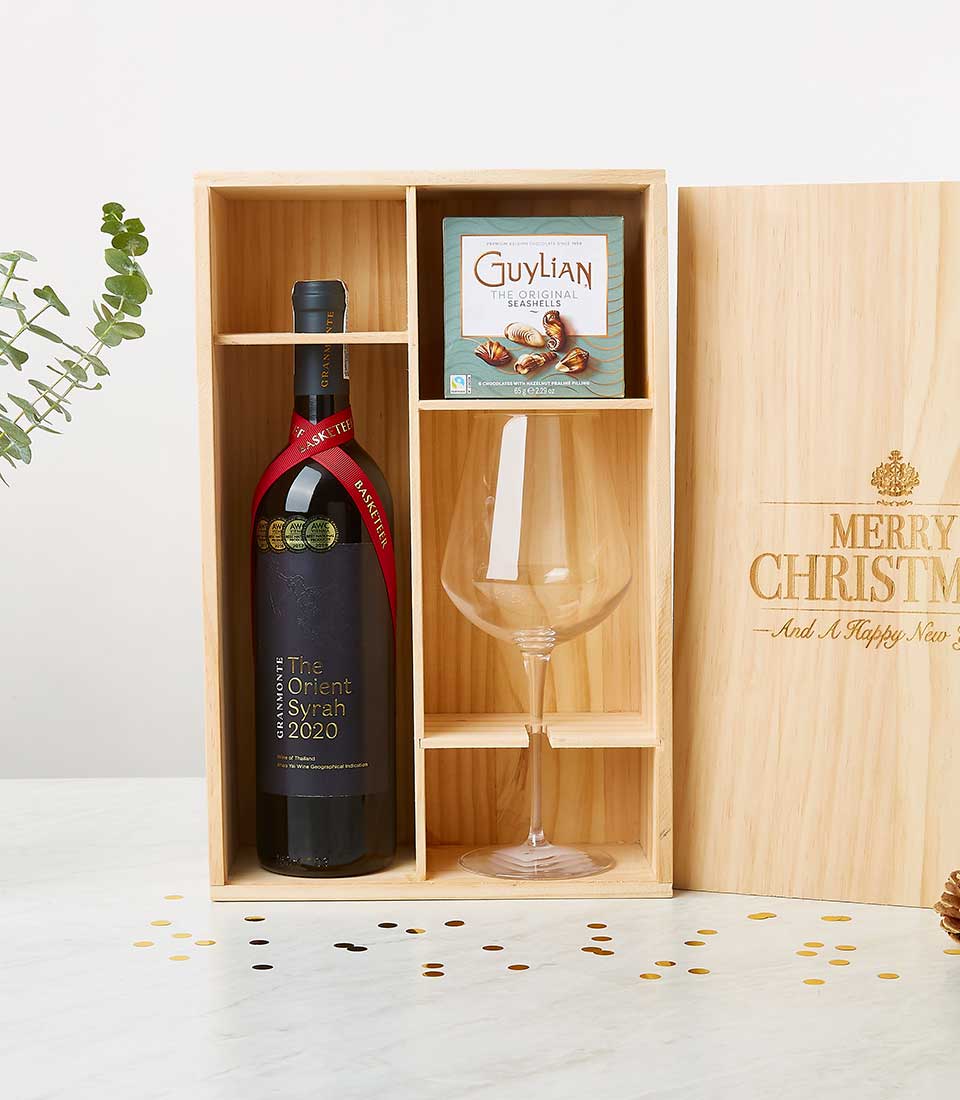 Explore our exclusive Cherished Vintage Wine Gift Set featuring fine wines, elegant glasses, and luxurious chocolates