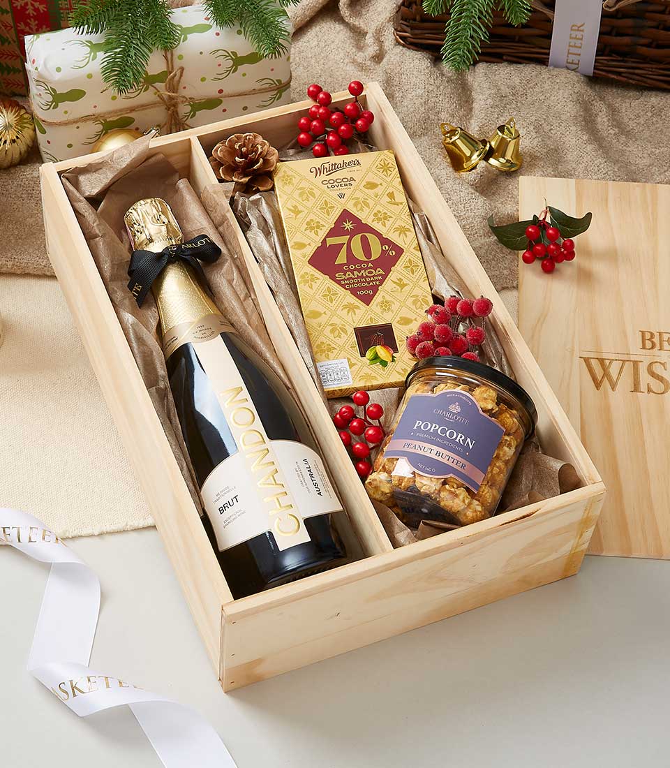 Diageo Chandon Brut Wine and Chocolate In Wooden Box