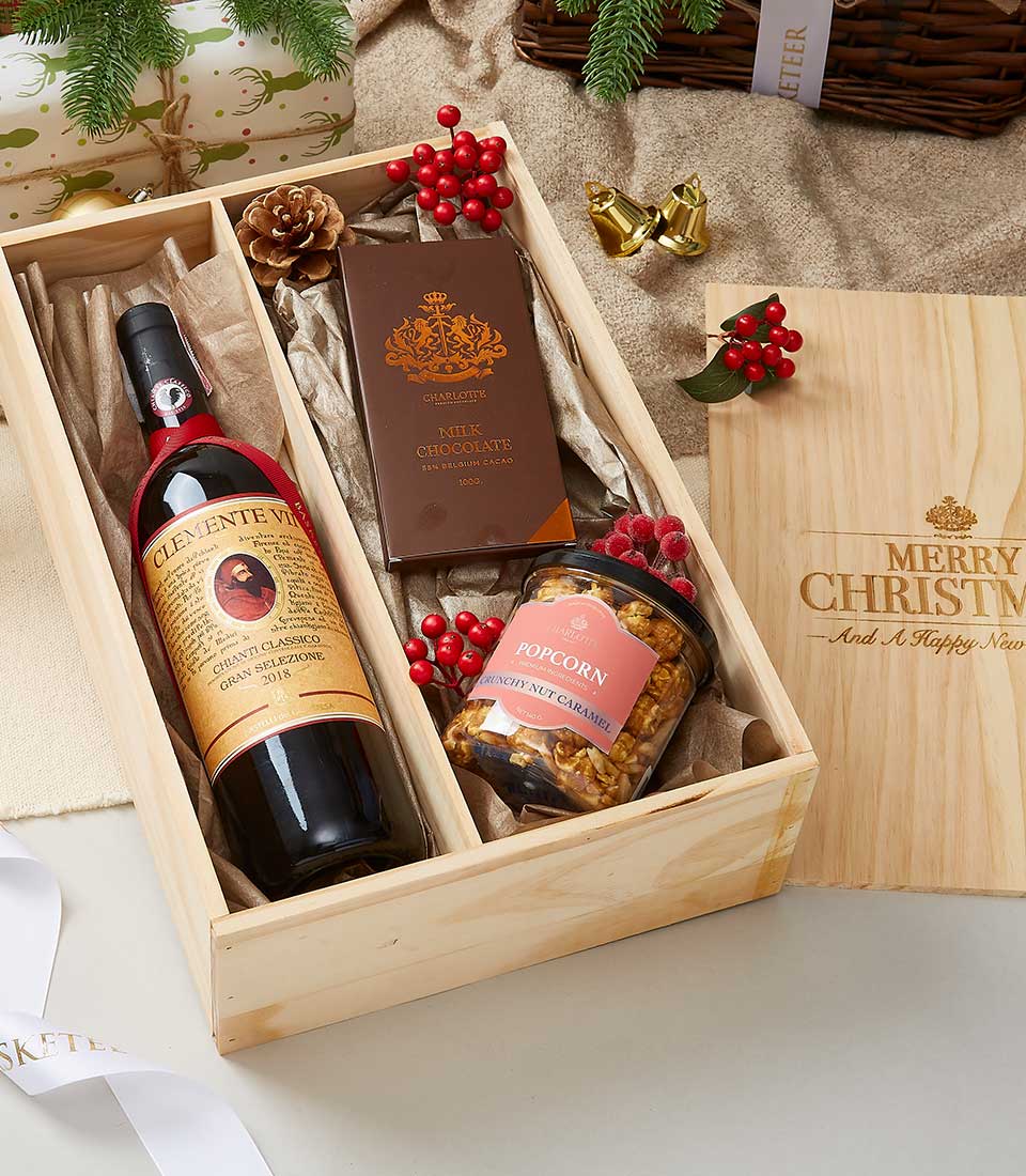 Chocolate-Wine Delights In Wooden Box