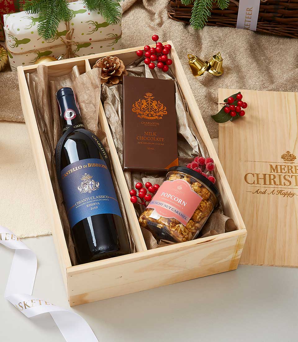 Castello Di Bibbione Riserva 2019 Wine and Chocolate In Wooden Box