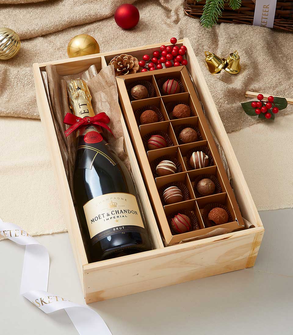 Moet & Chandon Imperial Champagne Wine and Chocolate In Wooden Box
