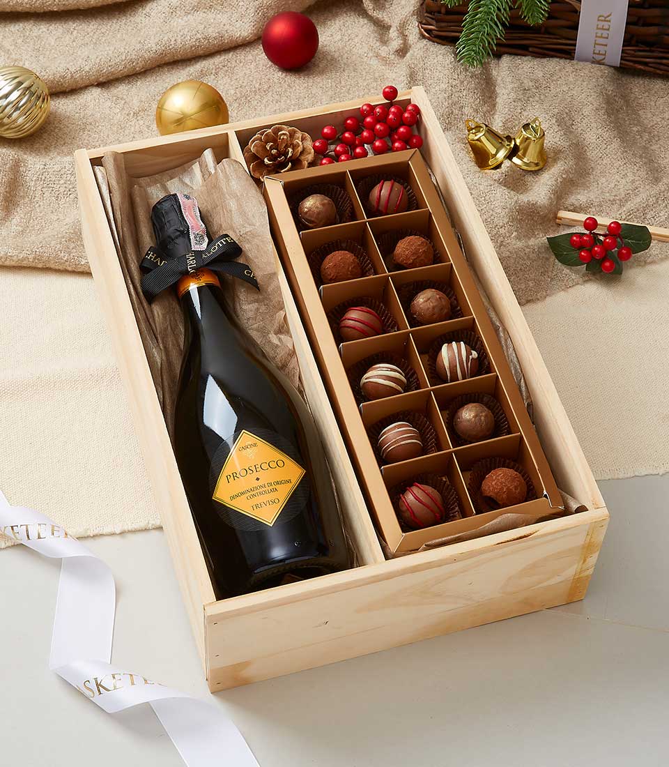 Chocolate-Wine Elegance in a Wooden Box