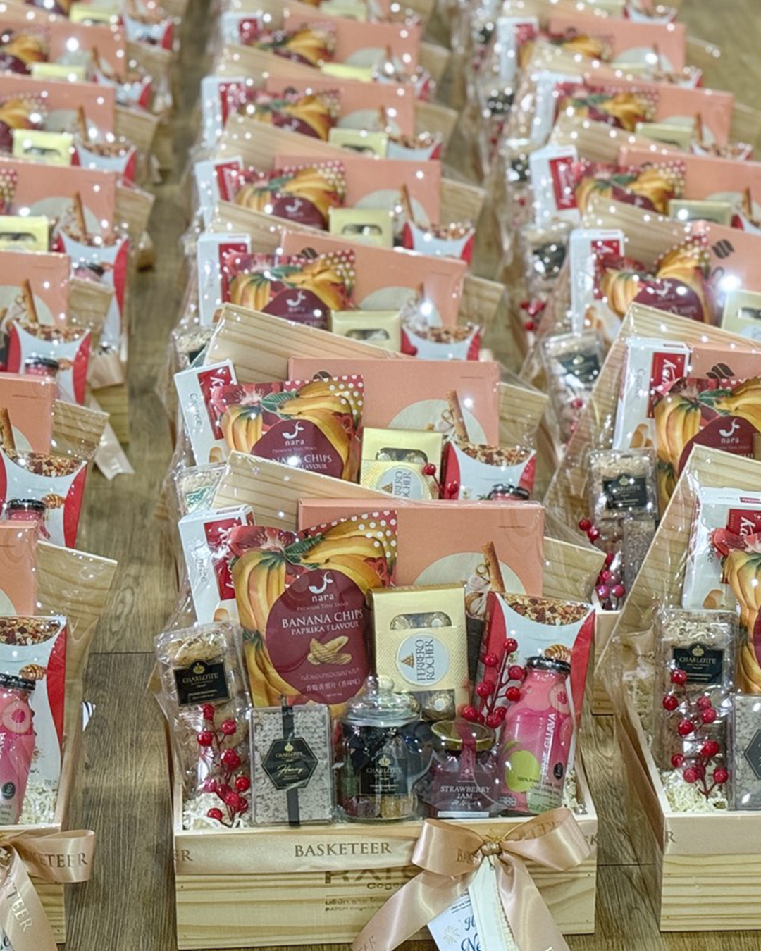 Luxury corporate gift hampers by Basketeer, featuring premium snacks, honey, and tea — perfect for festive gifting and delivery in Bangkok.