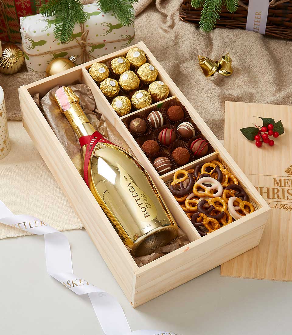 Bottega Prosecco Gold Brut Wine and Chocolate In Wooden Box