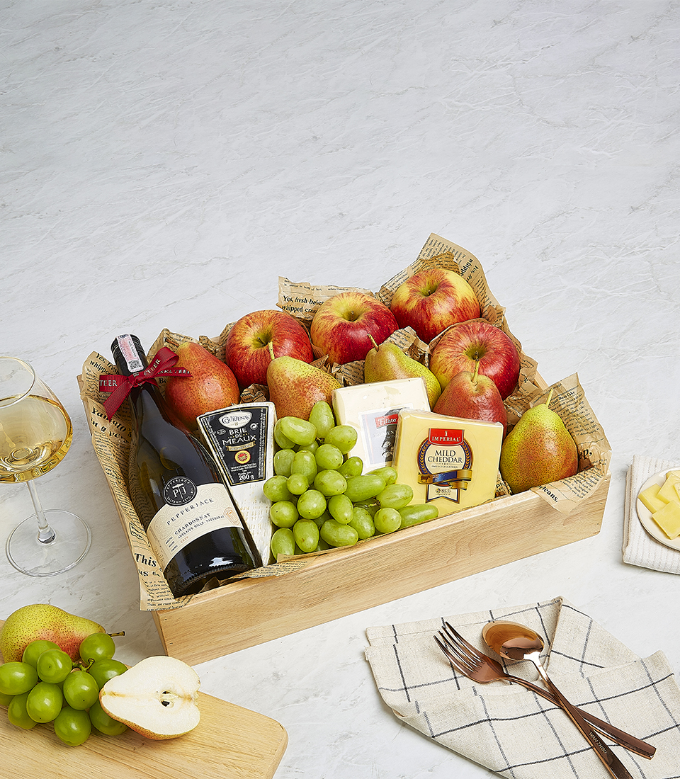 Wine With Cheese and Fruits Gift Box Set
