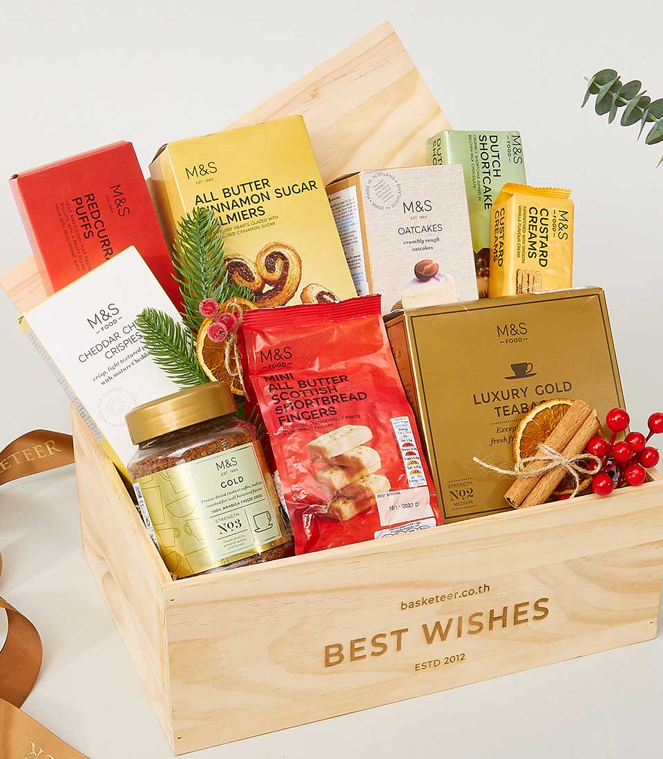 A luxurious wooden gift box, elegantly labeled 