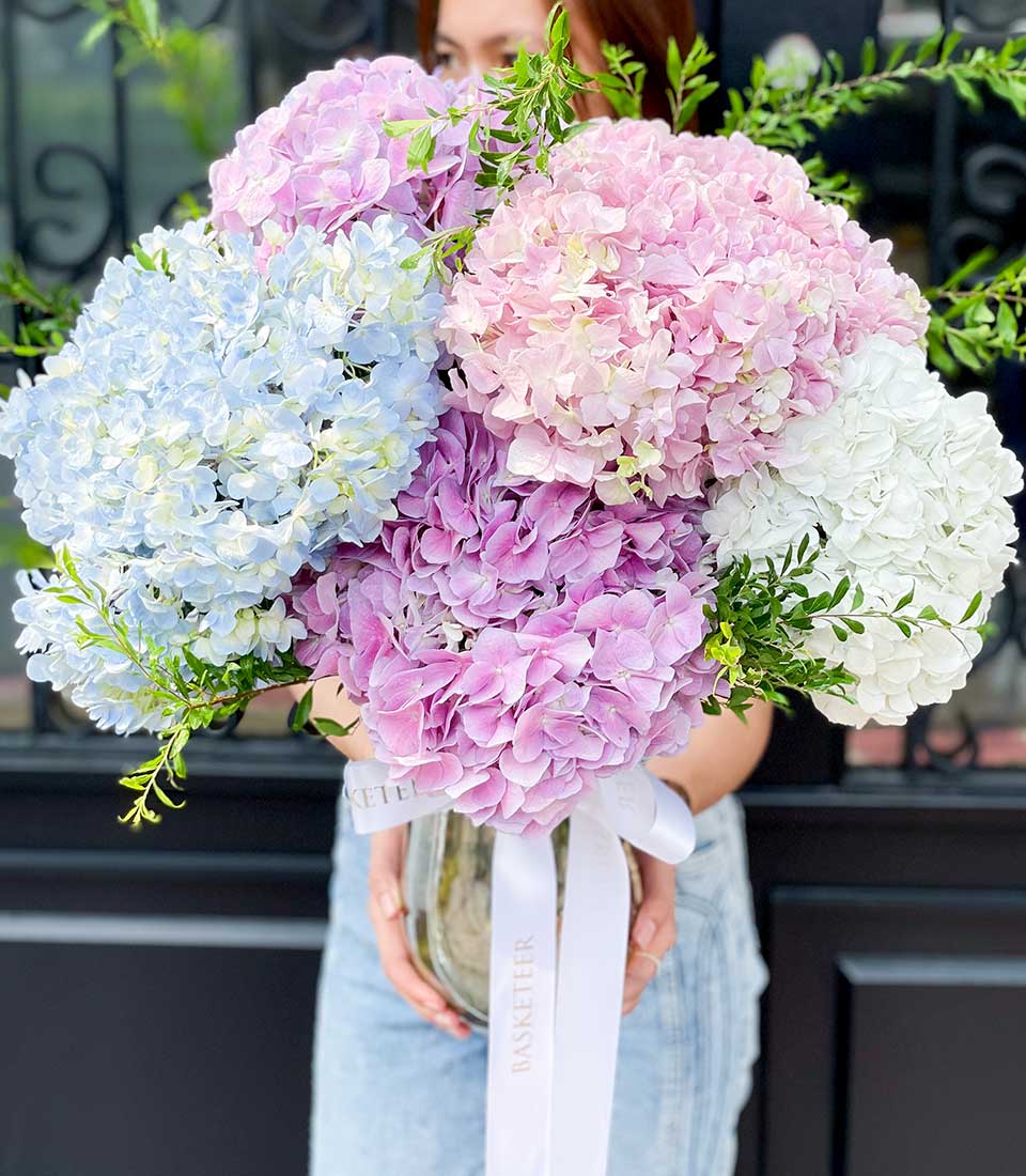 Big Hydrangea Elegance In Pink, Blue, White And Purple In a Vase