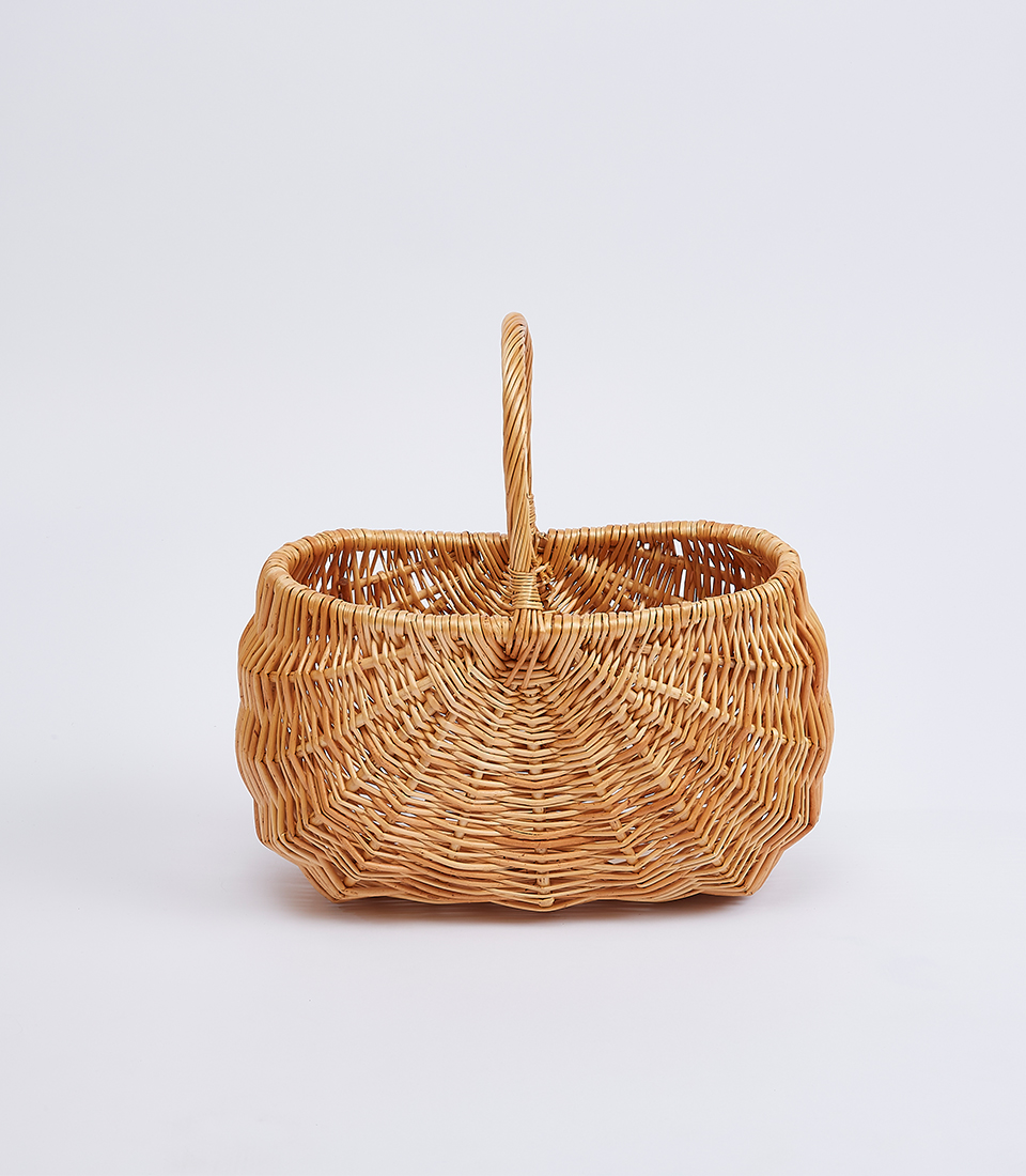 Brown Wicker Basket Curved and Semi-Circular with Handle