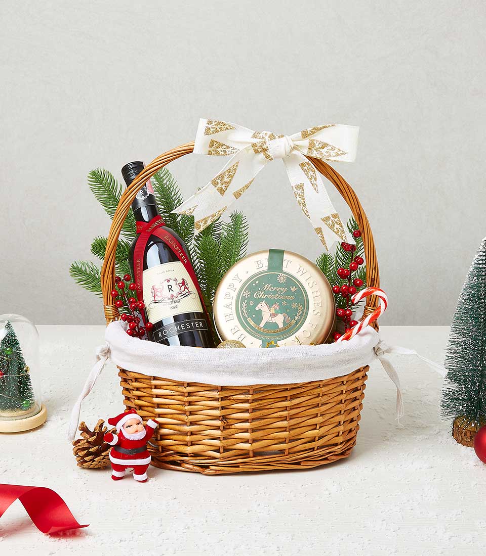 Wine With CookieGift Basket, Christmas Gift Basket