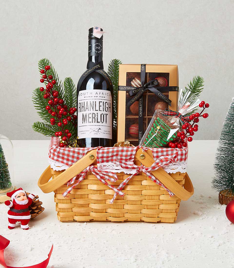 Wine & Chocolate Collection Basket, Christmas Gift Basket