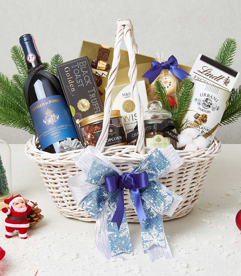 Wine and Snack Christmas Hamper, Christmas Gift Basket
