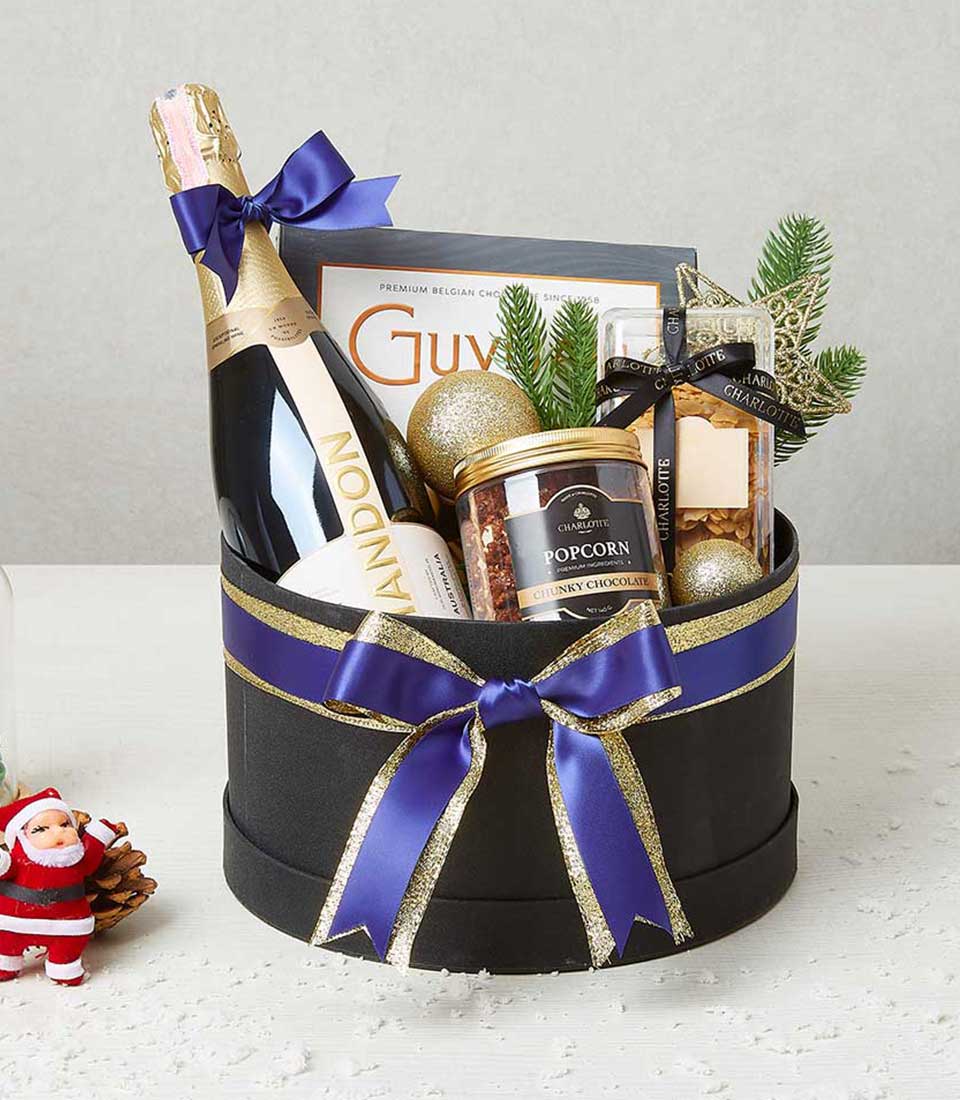 Elegant Holiday Wine & Delicacies Paper Box