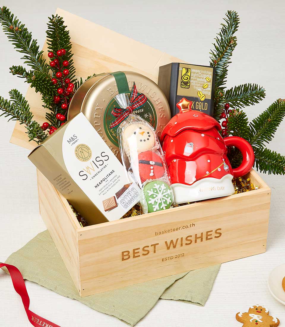 Christmas Delicious Sweets With Snacks and Glass In Wooden Craft