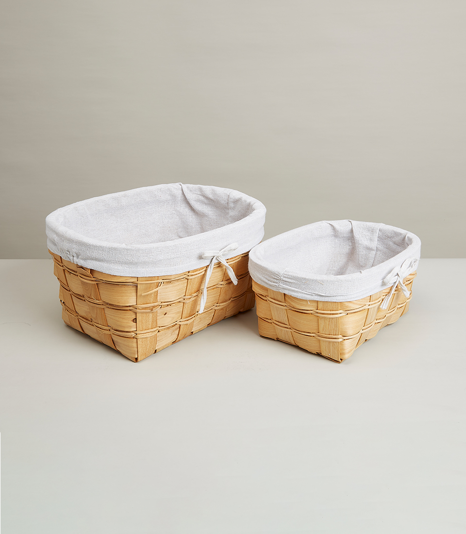 Classic Woven Basket with Interior Cloth Lining, Empty Basket