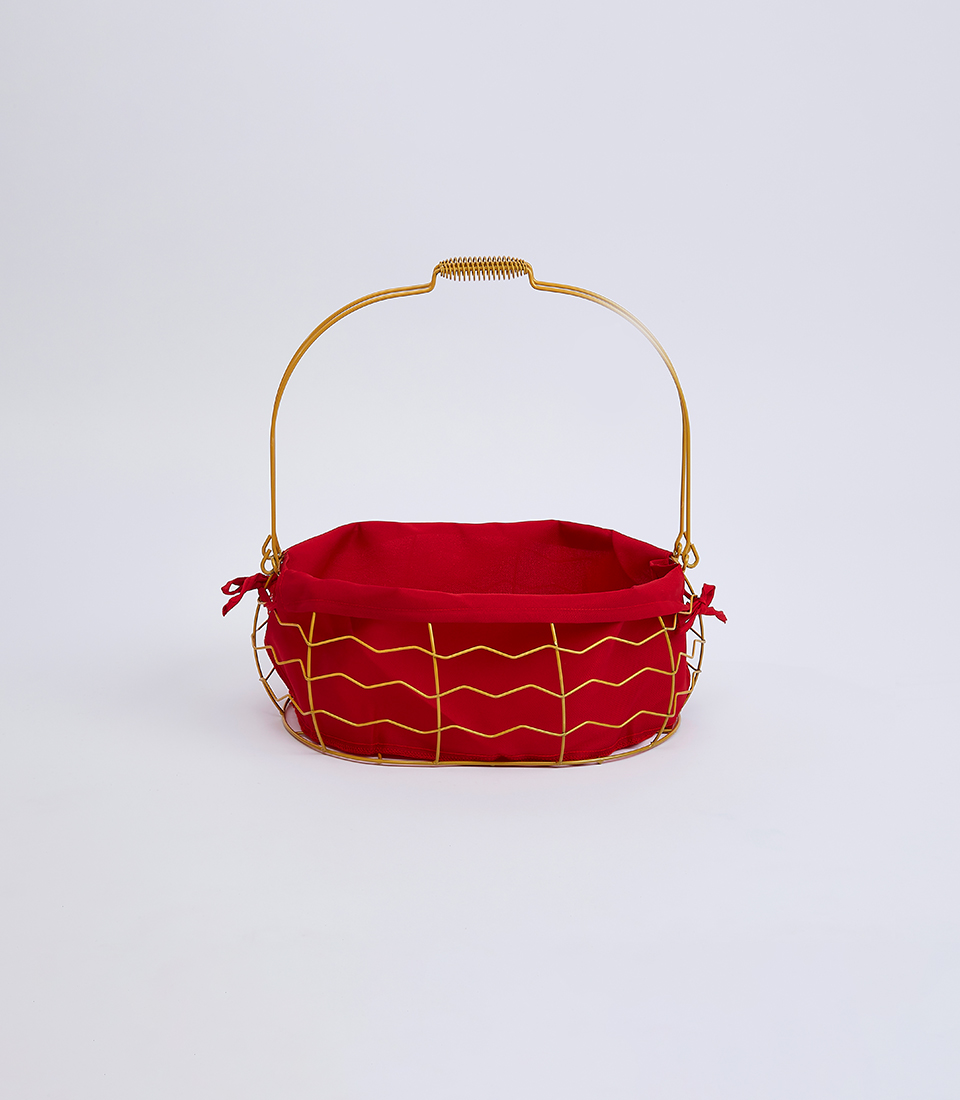 Trendy Cloth-Adorned Steel Frame Basket, Empty Basket