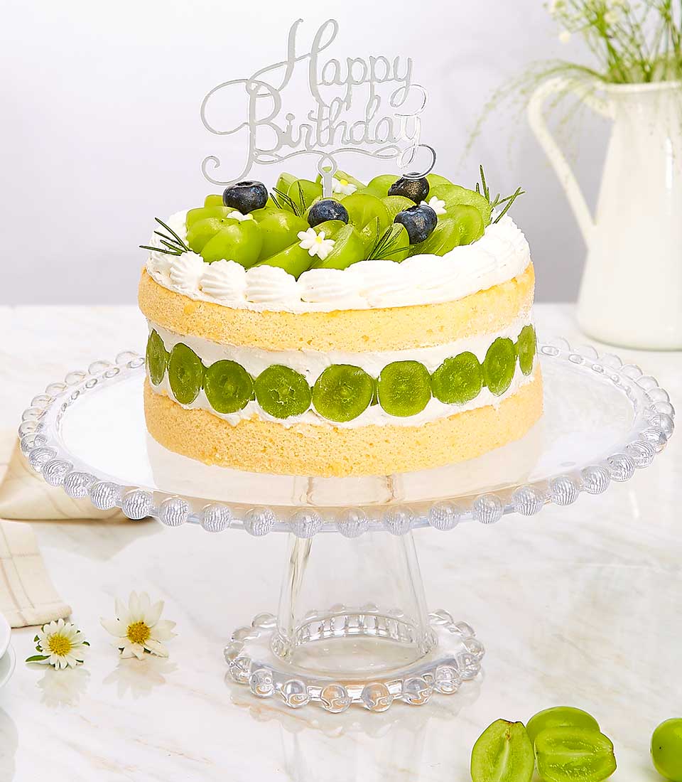 Cream Cake Whipping Cream With Green Grape and Blueberries Topping, Birthday Cake