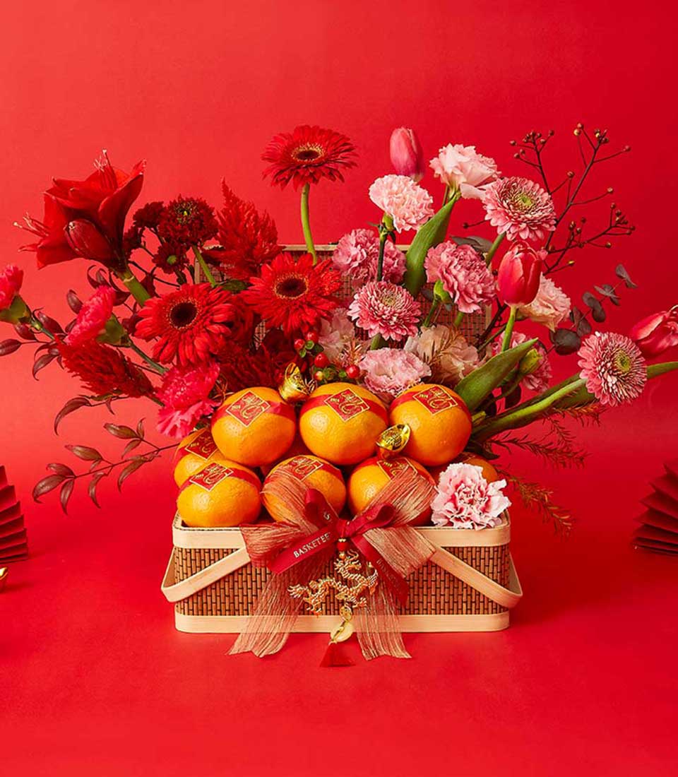 Orange Tulips with Gerberas in the Basket