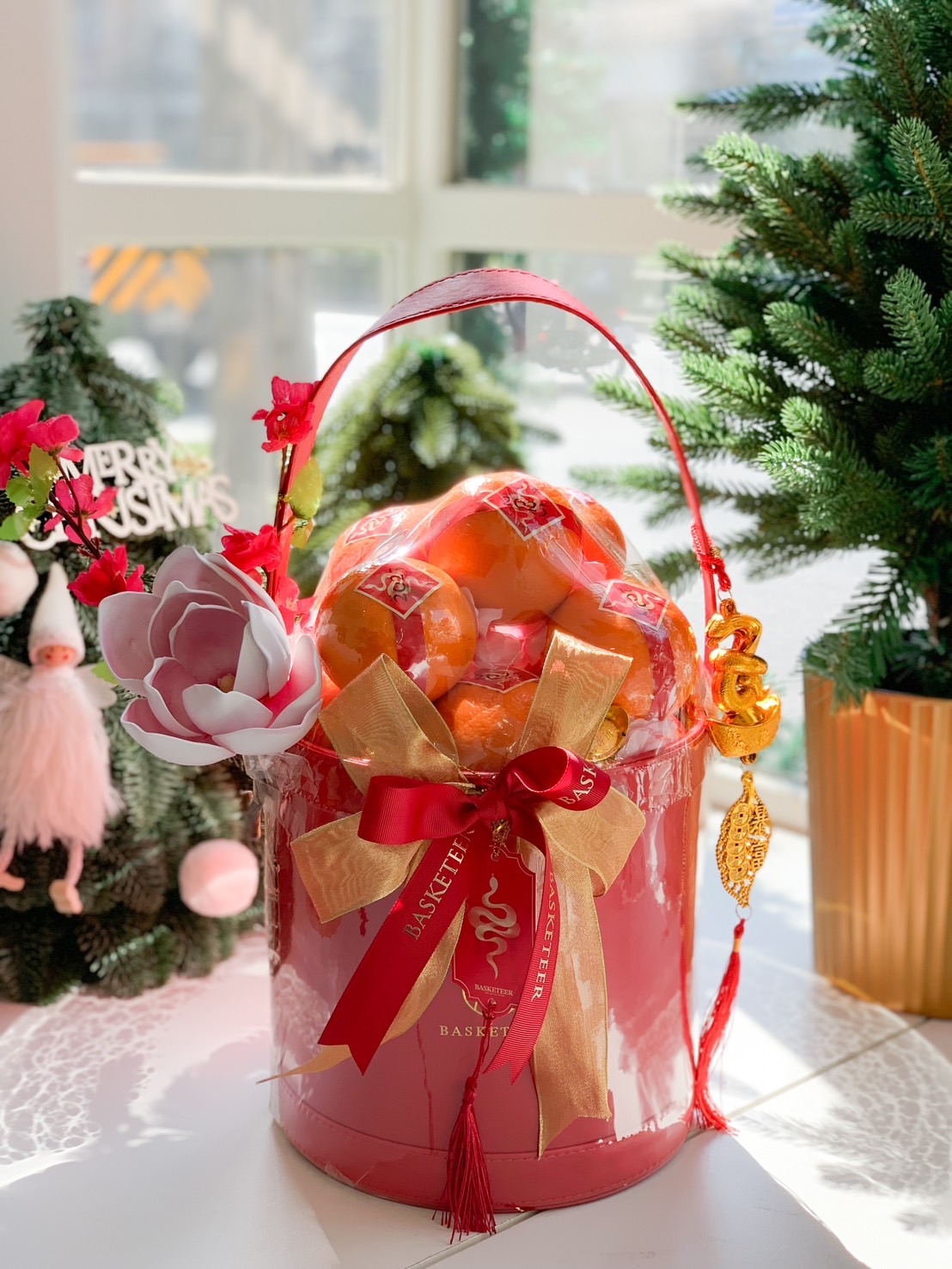 A festive red bucket, dubbed the 