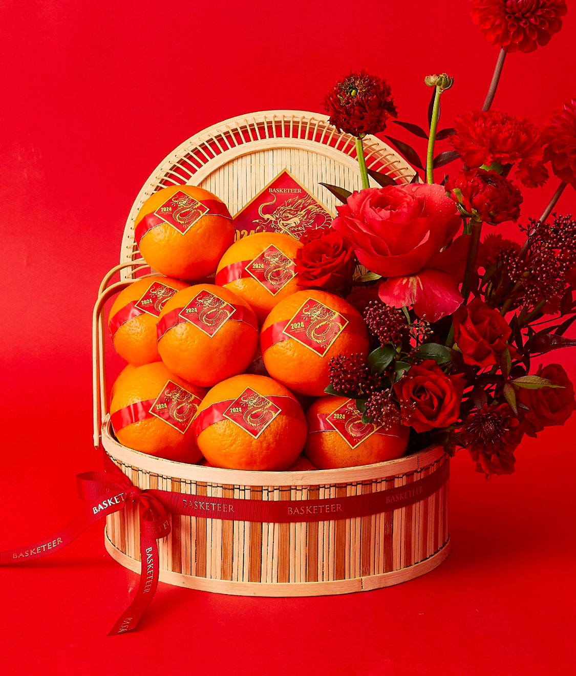 Chinese New Year Gift In Premium Mandarin Orange In Laser-Cut Wooden Crate We also Decorate it in Red and Gold.
