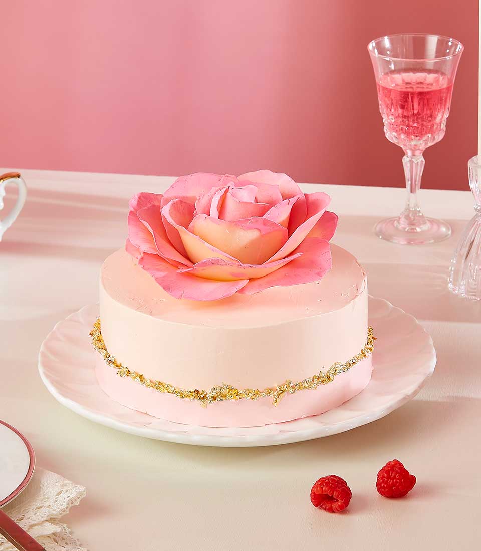 Raspberry Ripple Edible Flower Bomb Cake