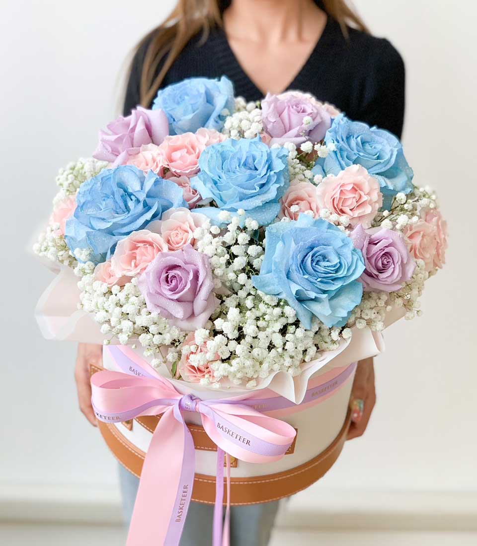 Blue and Purple Baby's Breath Box