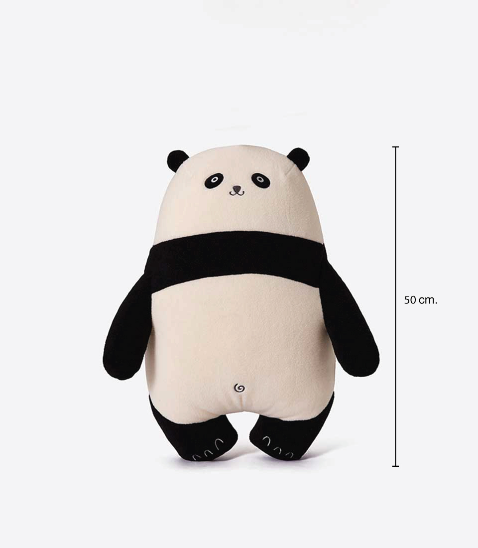 A cute plush panda stuffed toy with a white body and black arms, legs, and ears. The panda has a simple, adorable face with round black eyes, a small nose, and a gentle smile, on a white background, height of 50 cm.