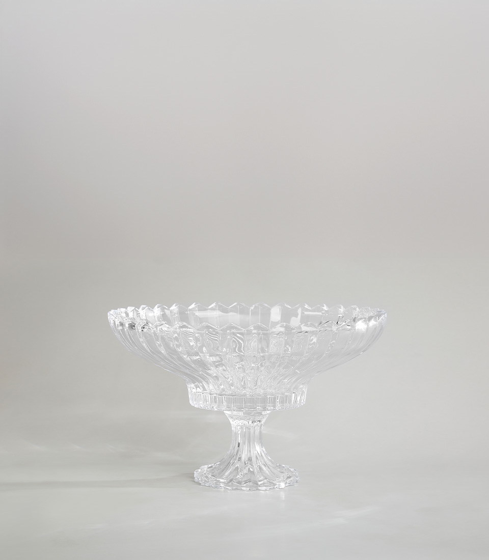 Elegant mirrored glass vase with reflective surface and intricate design, on a light grey background.