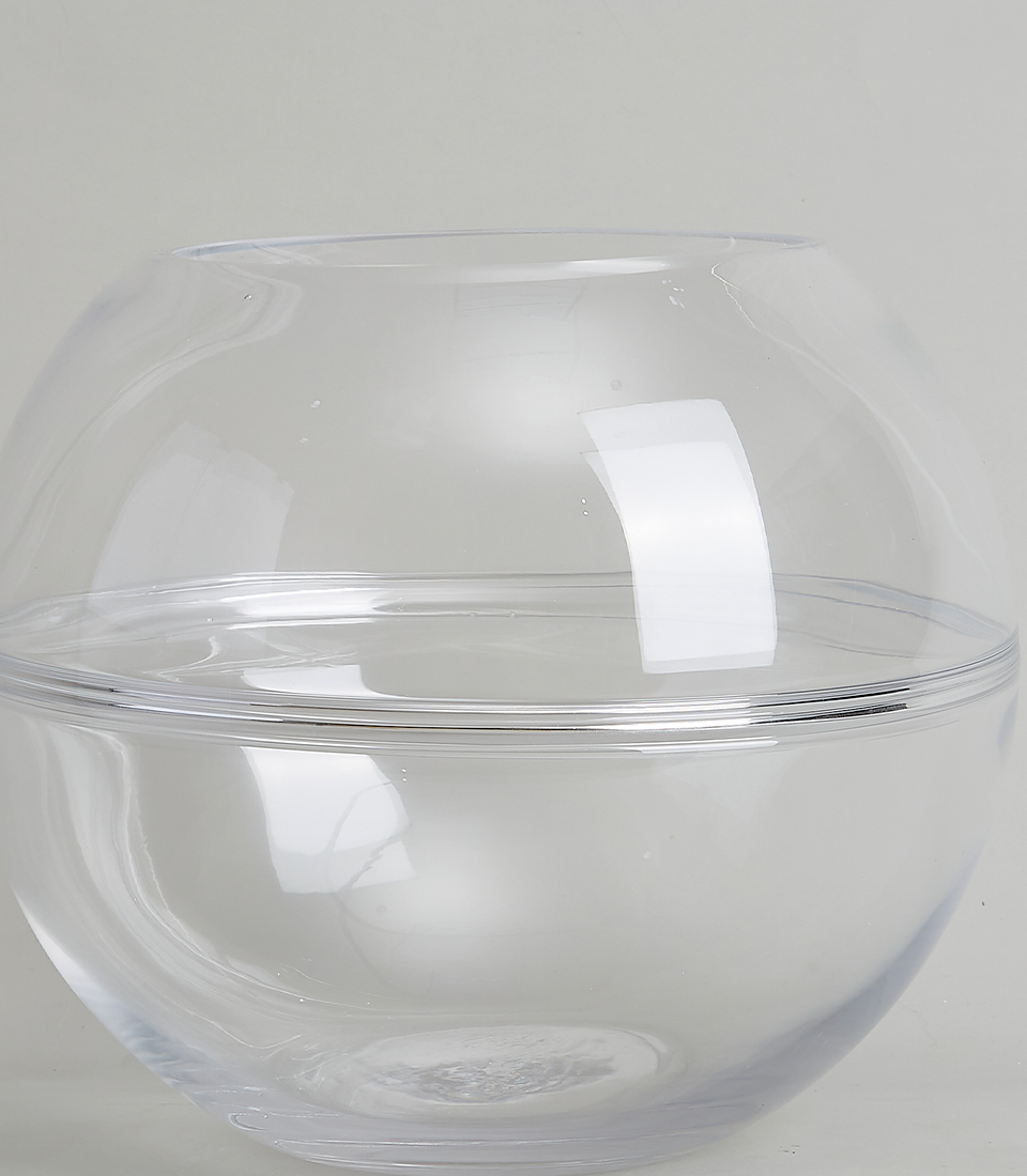 Close-up of a clear glass bubble vase, showcasing its elegant and modern design.