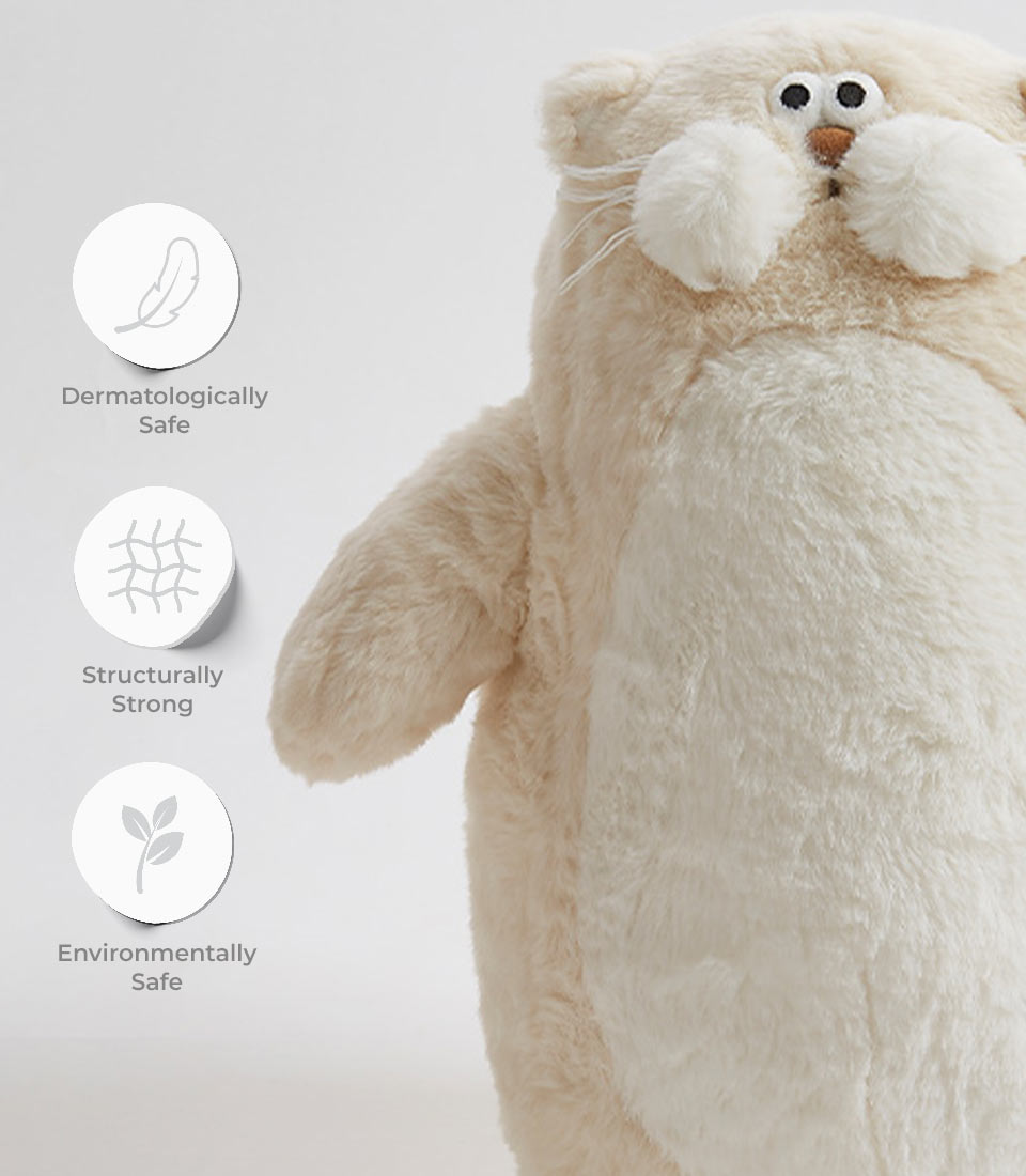 Cream plush bear with a round belly, dermatologically safe, structurally strong, and environmentally safe