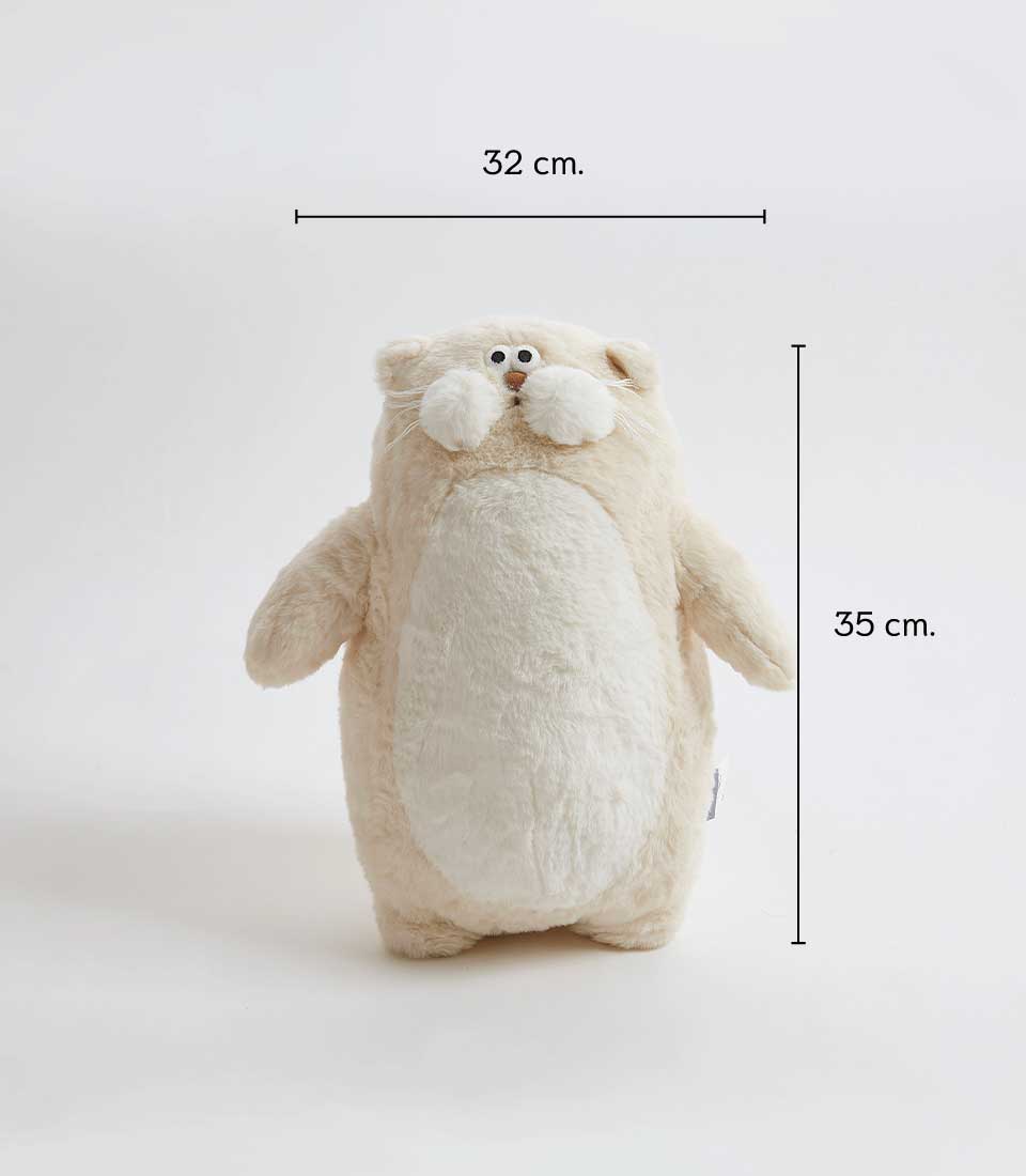 Cream Plush Bear toy measuring 32 cm wide and 35 cm tall, designed to be dermatologically safe, structurally strong, and environmentally friendly.