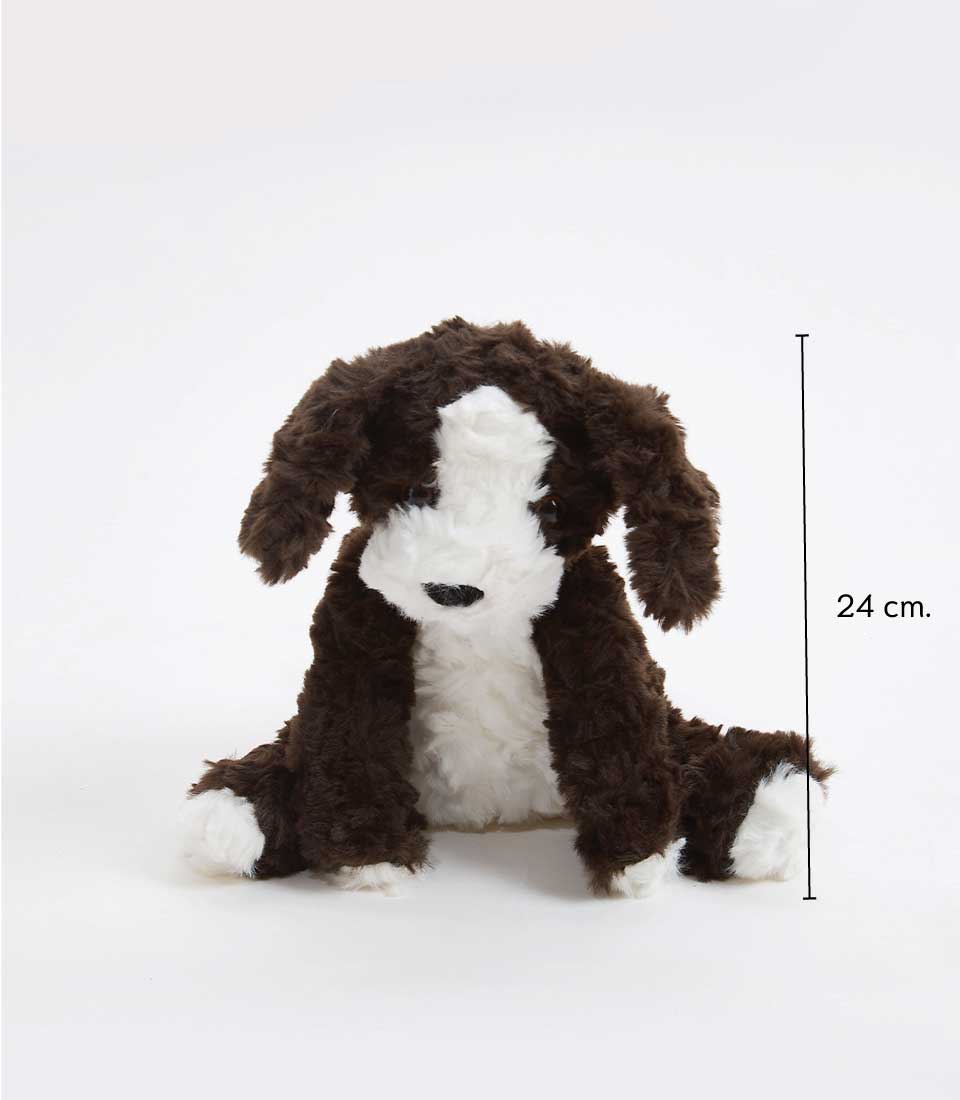 Floppy Puppy Soft Toy, 24 cm tall, with soft brown and white fur, sitting with a cute expression