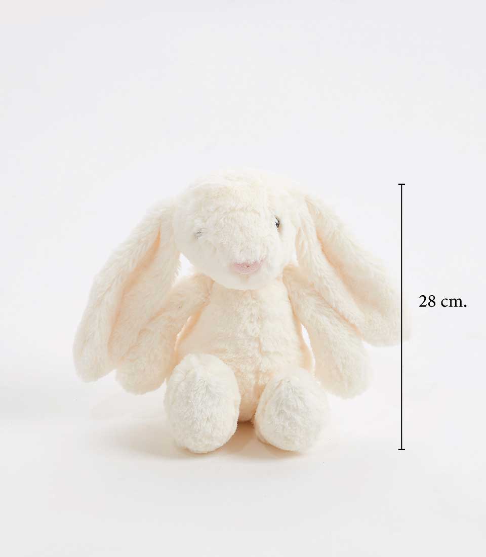 28 cm soft cream plush bunny toy with long floppy ears and an embroidered face, designed for cuddling and play
