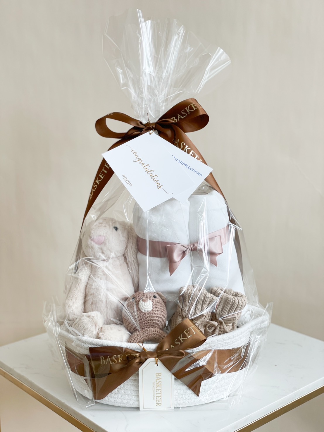 Premium Neutral Baby Gift Basket with Plush Toys and Newborn Essentials